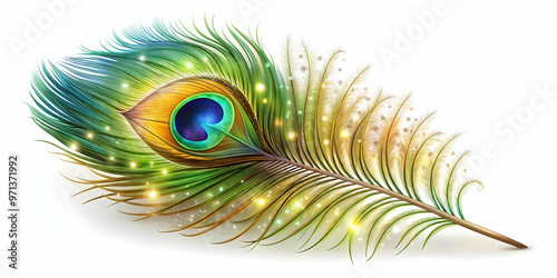 Vibrant 3D Isolated Peacock Feather & Sparklers Vector Illustration - Colorful Cultural Beauty Design on White Background