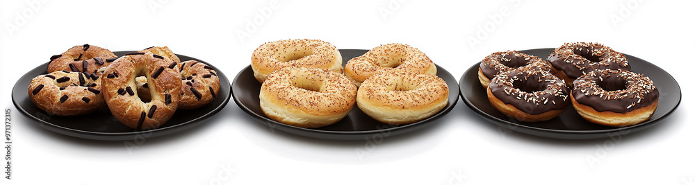 different kinds of snacks donuts, bagels on a white background different kinds of snacks donuts, bagels on a white background