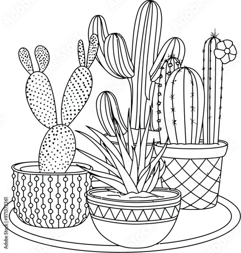 cactus in a pot coloring page