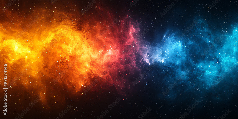 Naklejka premium Fiery orange and blue nebulae in space.