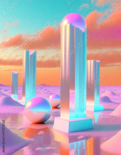 Chromed monoliths in the desert, 3d de artwork wallpaper