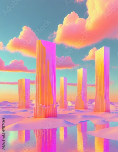 Chromed monoliths in the desert, 3d de artwork wallpaper