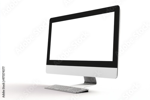 computer with blank white screen isolated on withe background