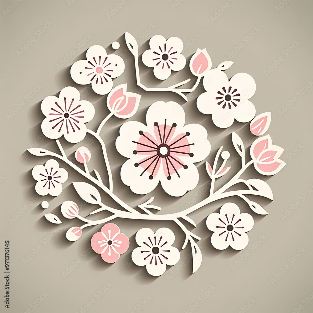Cherry blossom logo design with papercraft illustration style Cherry blossom logo design with papercraft illustration style