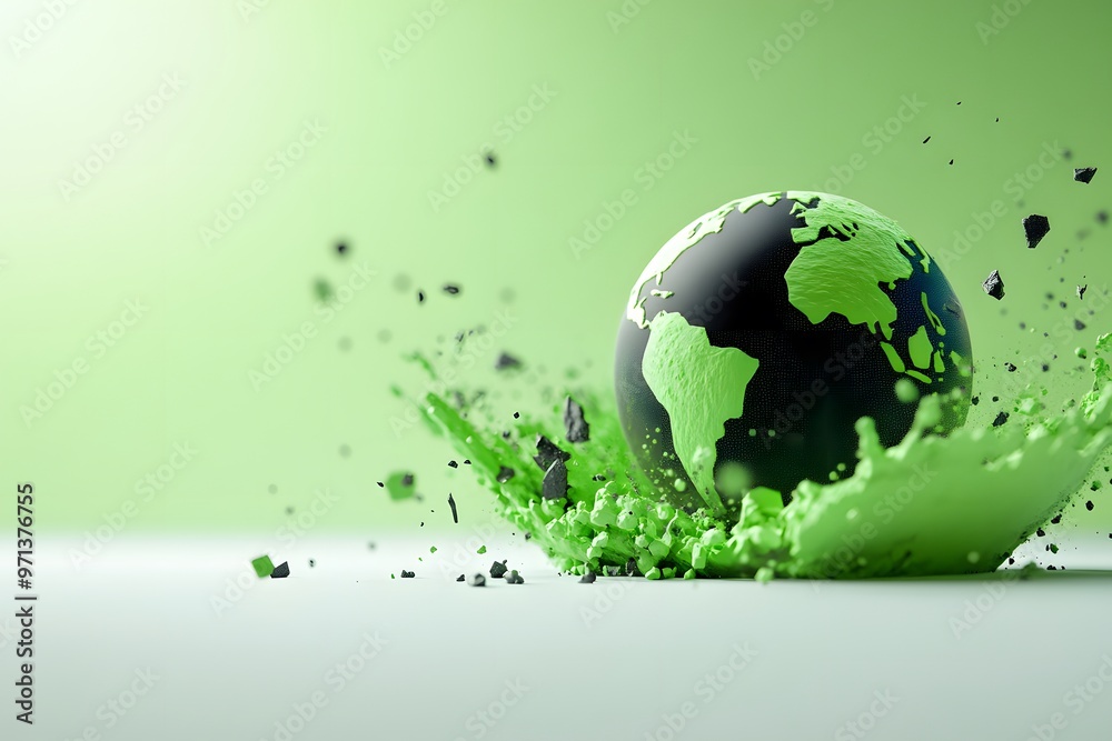 A vector illustration of the Earth as an explosion, depicted in black and green colors on a light background A vector illustration of the Earth as an explosion, depicted in black and green colors on a light background