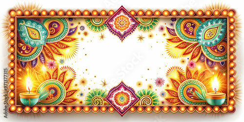 3D Rangoli and Sparkler Frame with Copy Space - Vibrant Cultural Border with Intricate Patterns and Glowing Sparklers for Festive Celebrations
