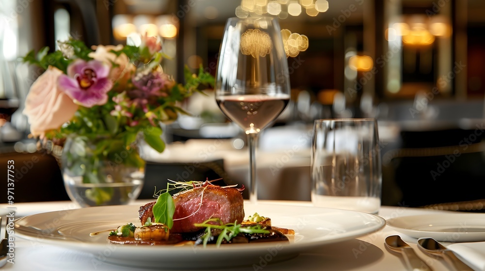 Exquisite Gourmet Meal in Upscale Restaurant Setting with Meticulously Plated Dishes