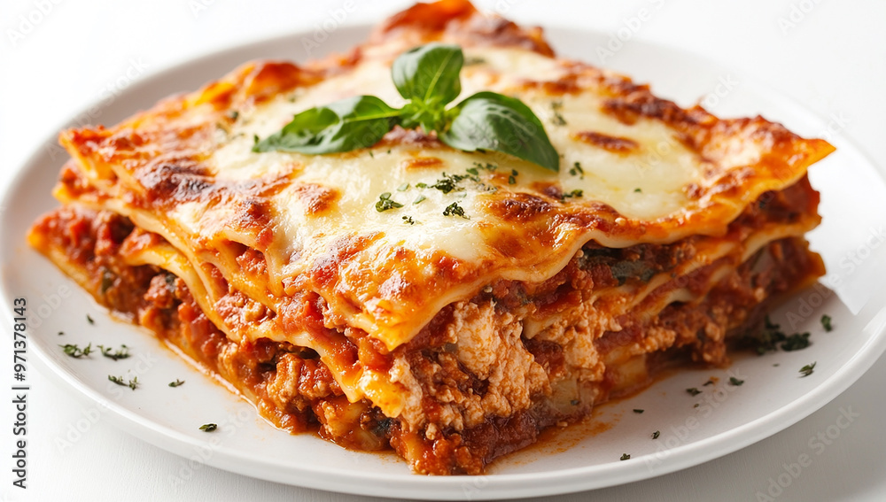 lasagna on a plate with a white background lasagna on a plate with a white background