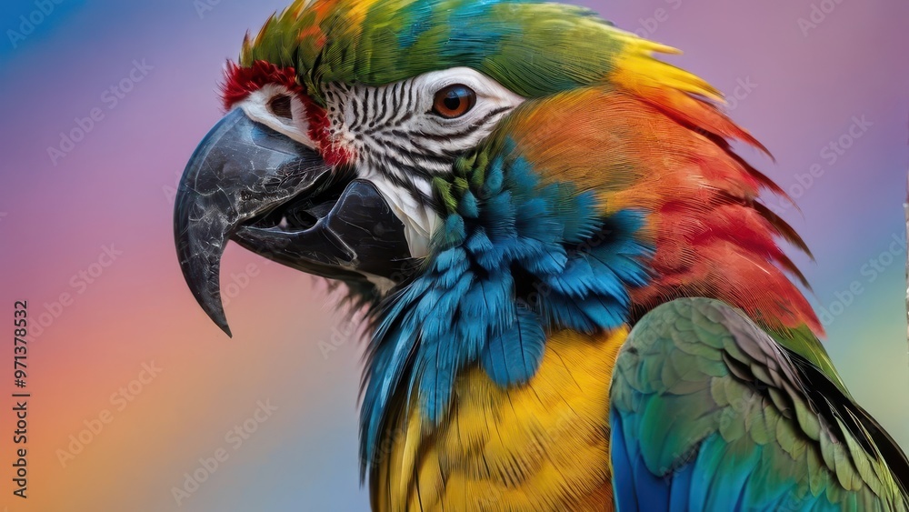 Fototapeta premium A vibrant close-up of a colorful parrot showcasing its feathers against a blurred background.