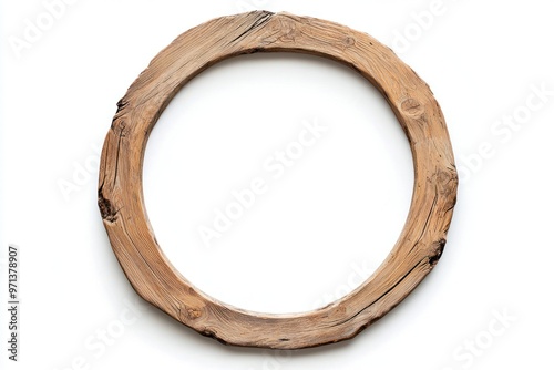 Circular wooden frame with a natural unfinished look, isolated on white