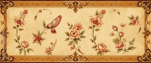 Ornate Floral and Bird Design within a Gilded Frame