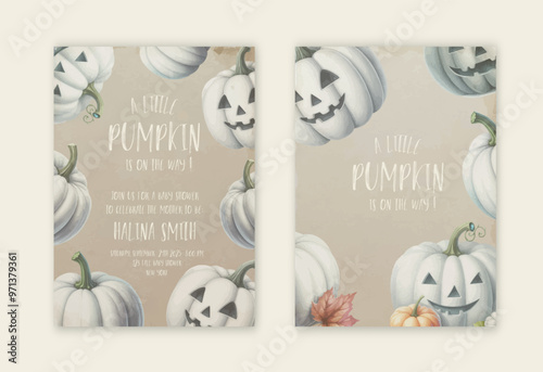 A Little Pumpkin is on the way. White Little pumpkin kraft fall baby shower Invitation.