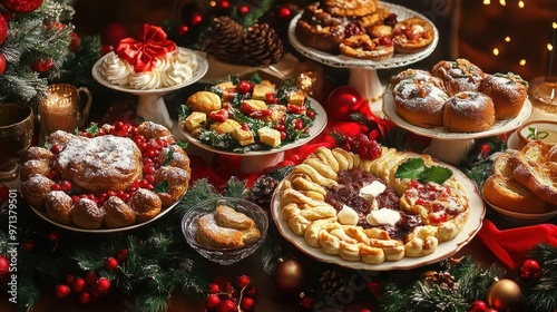 A table full of Christmas desserts and pastries