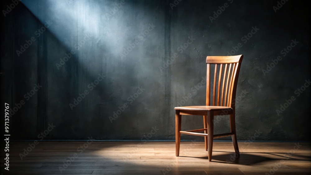 Empty wooden chair in a dimly lit room, symbolizing solitude and emptiness Empty wooden chair in a dimly lit room, symbolizing solitude and emptiness