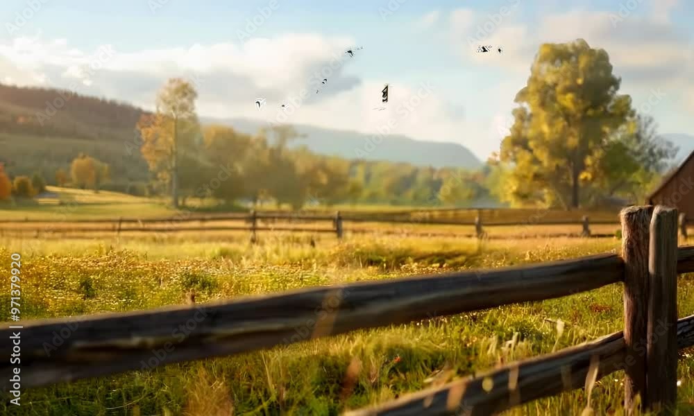 Scenic farm with a rustic wooden fence, hyperrealistic Video Scenic farm with a rustic wooden fence, hyperrealistic Video