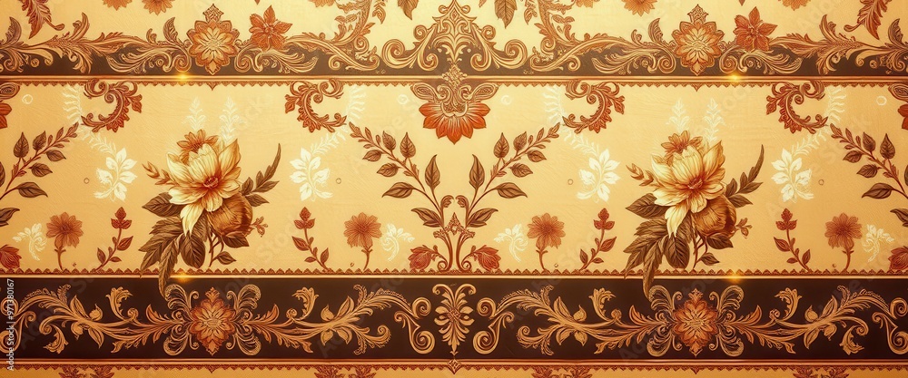 Ornate Floral Pattern with Intricate Gold Accents Ornate Floral Pattern with Intricate Gold Accents