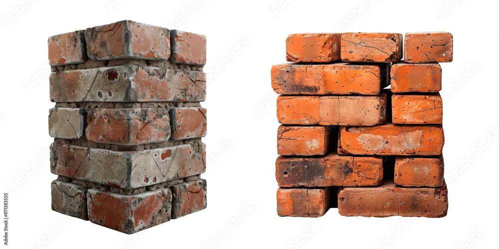 Set of stacked block bricks, isolated on transparent background. PNG element. Set of stacked block bricks, isolated on transparent background. PNG element.