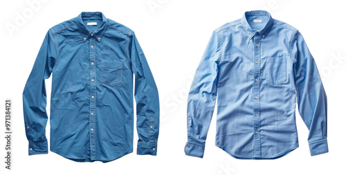 Set of blue button-down shirts, isolated on transparent background. PNG element.