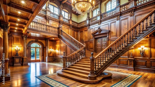 Elegant mansion featuring a grand wooden staircase in the great hall, formerly a prestigious national casino photo