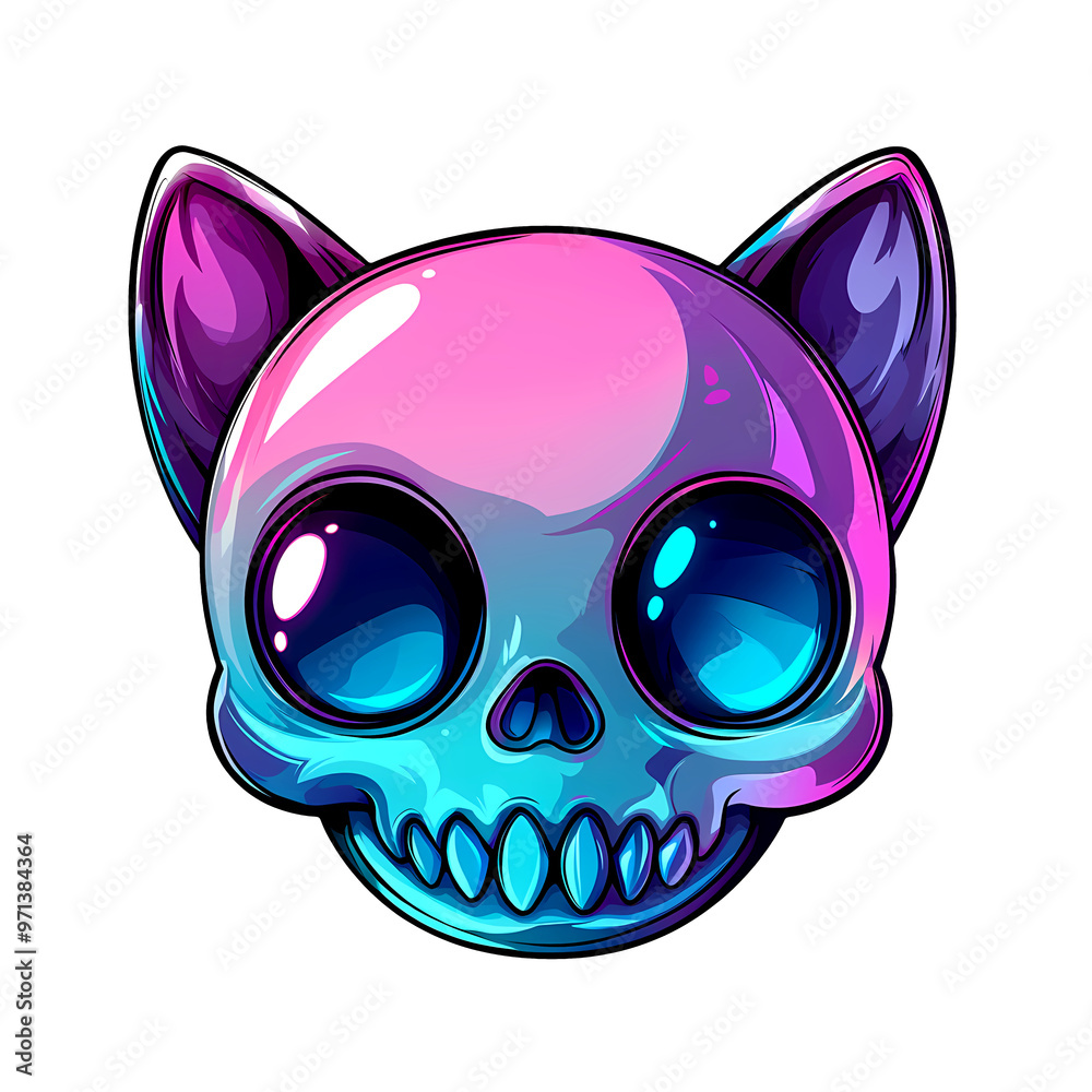 Whimsical Fusion of a Vibrant Cat Skull With Exaggerated Features, Bringing Playful Color to Life Whimsical Fusion of a Vibrant Cat Skull With Exaggerated Features, Bringing Playful Color to Life