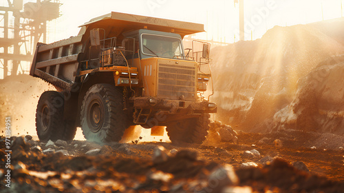 Golden Hour Grit: Mining Truck in Action 