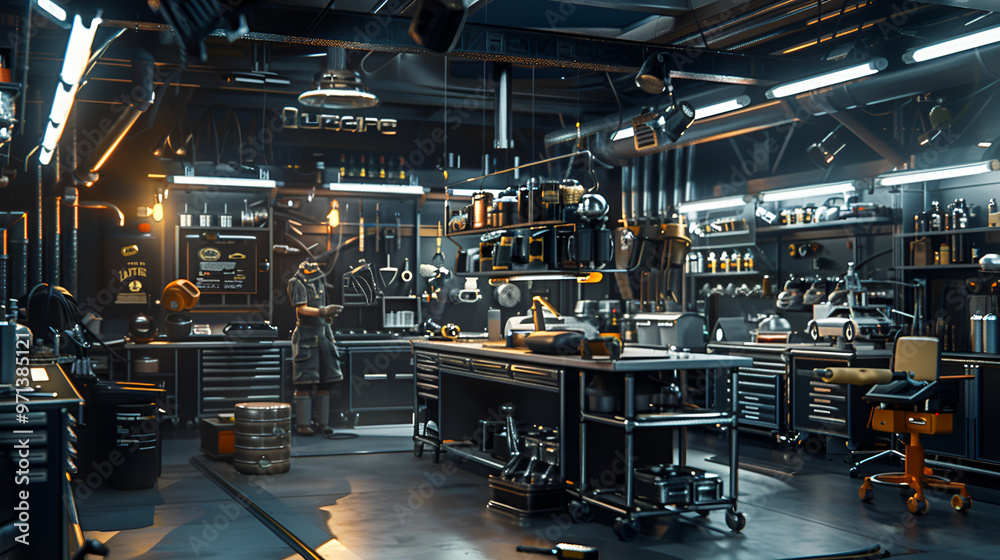 The Ultimate Workshop: A mechanic's haven, brimming with tools and engines, bathed in the warm glow of industrial lights. The Ultimate Workshop: A mechanic's haven, brimming with tools and engines, bathed in the warm glow of industrial lights.