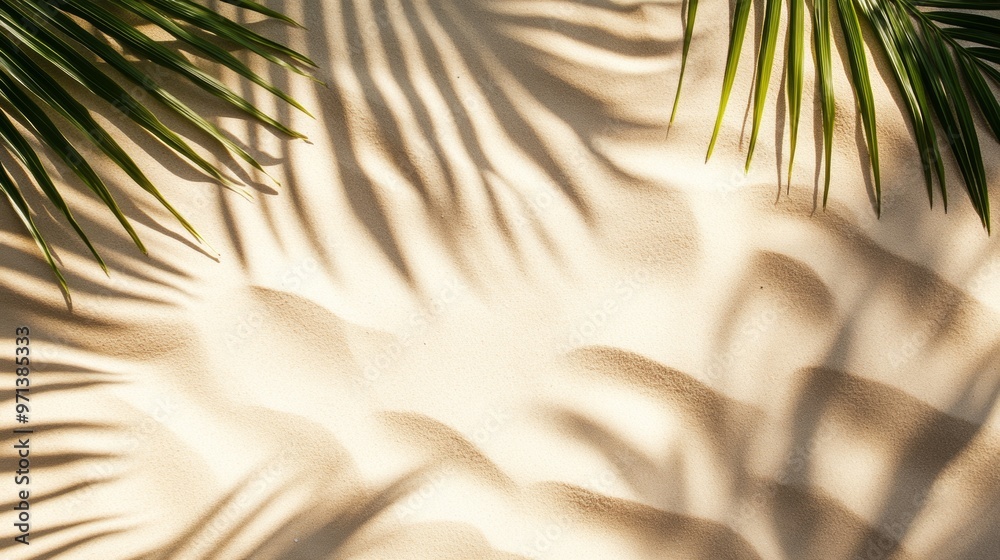 Summer Beach Sand Background with Palm Leaf Shadows Summer Beach Sand Background with Palm Leaf Shadows