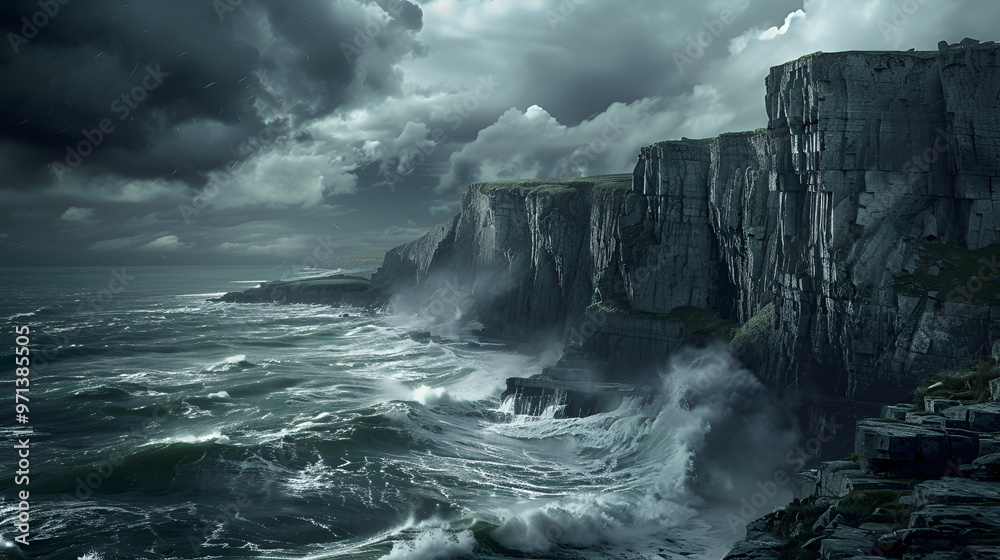 Fury of the Storm: Dramatic Cliffs Battered by Raging Sea Fury of the Storm: Dramatic Cliffs Battered by Raging Sea