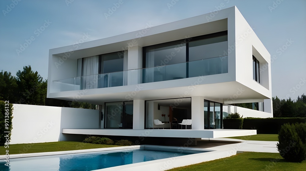 Modern high value villa with pool and big windows Modern high value villa with pool and big windows
