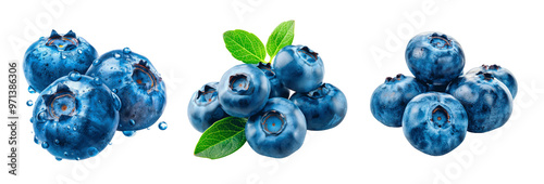 Set of blueberries, isolated on transparent background. PNG element.