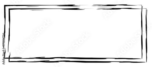 Black grunge rectangle empty frame with rough texture, isolated on transparent or white background, vector illustration