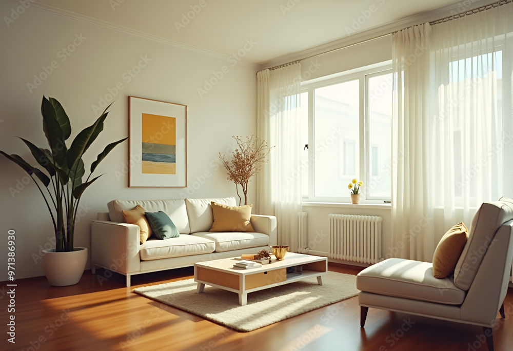 Fototapeta premium Stylish white modern living room interior, home decor