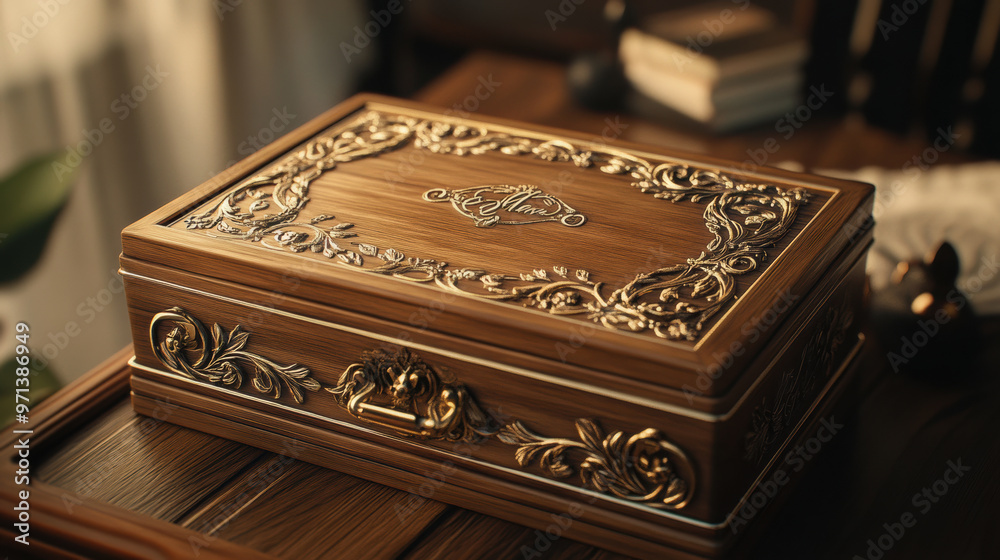 Engraved jewelry box with custom initials, featuring intricate floral designs and polished wooden finish, perfect for storing precious items Engraved jewelry box with custom initials, featuring intricate floral designs and polished wooden finish, perfect for storing precious items