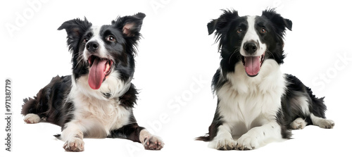 Set of Border Collies panting and lying down, isolated on transparent background. PNG element.