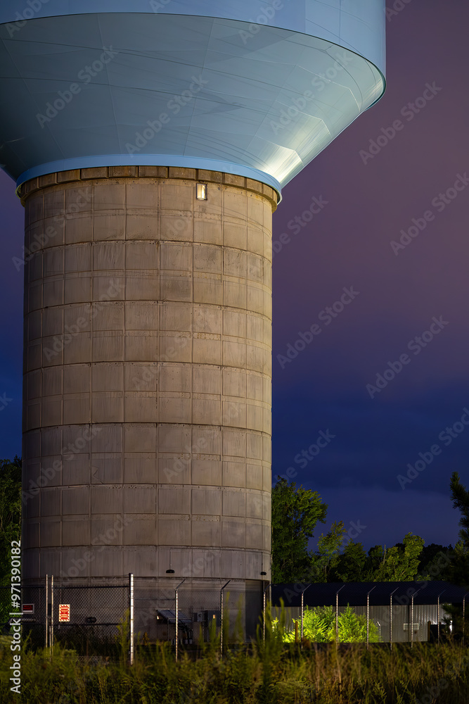 Lexington Park, MD USA A blue-toppped water tower at night. Lexington Park, MD USA A blue-toppped water tower at night.