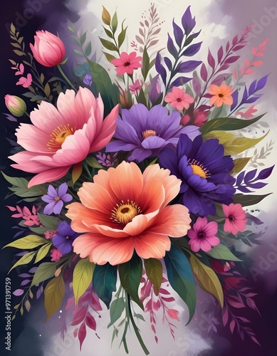 digital painting Vibrant bouquet of colorful flower