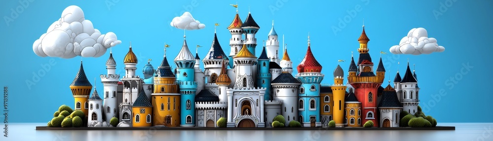 Obraz premium Whimsical black and white fantasy castle with intricate details, line art, empty coloring book page, enchanting, high-quality, imagination, adventure::1 turrets and towers, magical atmosphere,