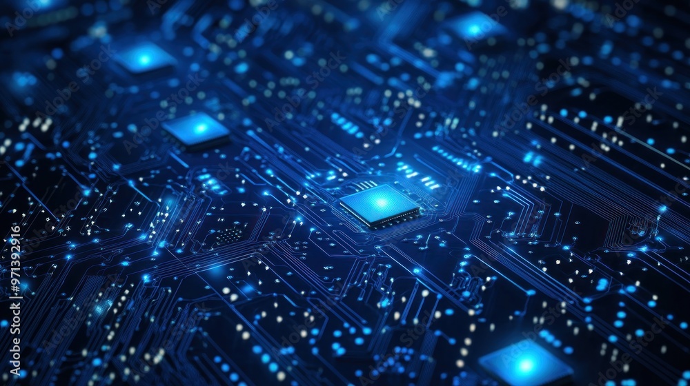Obraz premium Circuit Board with Blue Glowing Lights