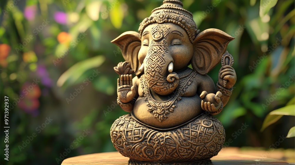 3D cartoon Ganesha as a potter, shaping a clay pot with intricate patterns, representing creativity. Realistic textures, no people. 3D cartoon Ganesha as a potter, shaping a clay pot with intricate patterns, representing creativity. Realistic textures, no people.