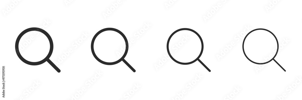 Magnifier zooming glass black isolated illustration collection for UI set. Vector icons in flat style Magnifier zooming glass black isolated illustration collection for UI set. Vector icons in flat style