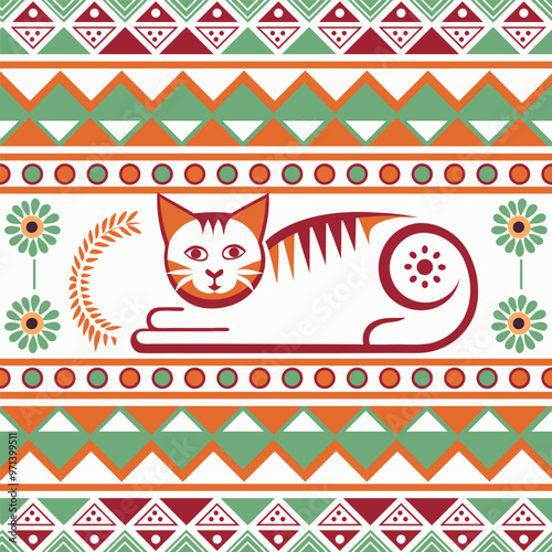 cat on a white background border. seamless pattern