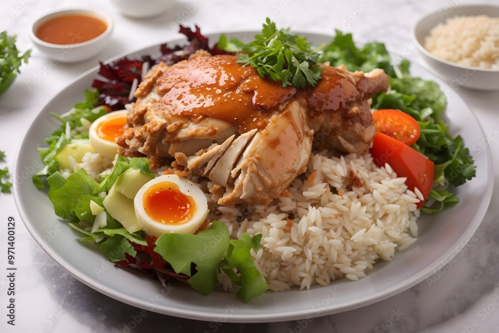 Grilled chicken breast with vegetables, rice and cherry tomatoes. Healthy eating scene, grilled chicken on a wooden table. Grilled chicken breast with vegetables, rice and cherry tomatoes. Healthy eating scene, grilled chicken on a wooden table.