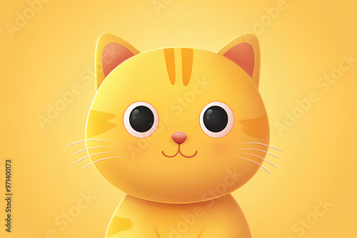 A cute, cartoon-style orange cat with big eyes against a bright yellow background.