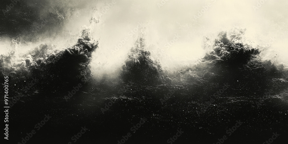 Fototapeta premium Abstract black and white cloudscape with textured, billowing clouds.