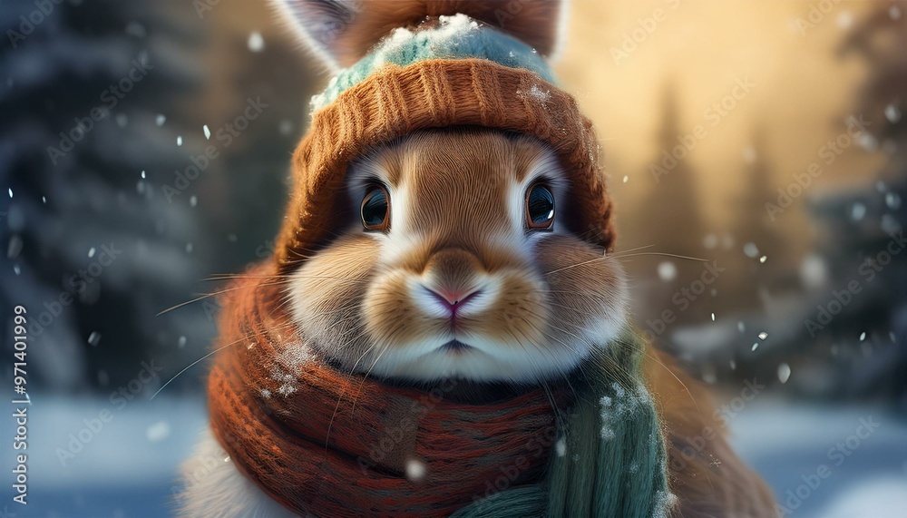 rabbit with winter hat and scarf prepares for winter rabbit with winter hat and scarf prepares for winter