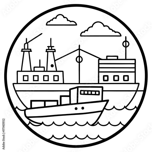 seaport outline coloring book page line art drawing