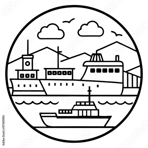 seaport outline coloring book page line art drawing