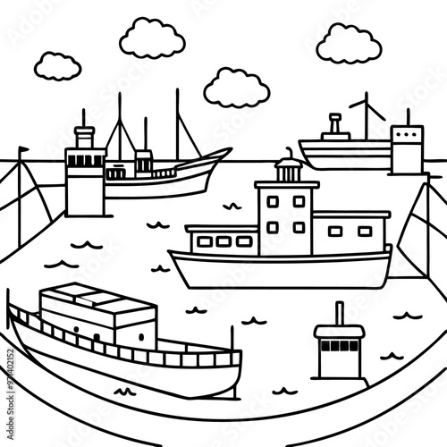 seaport outline coloring book page line art drawing