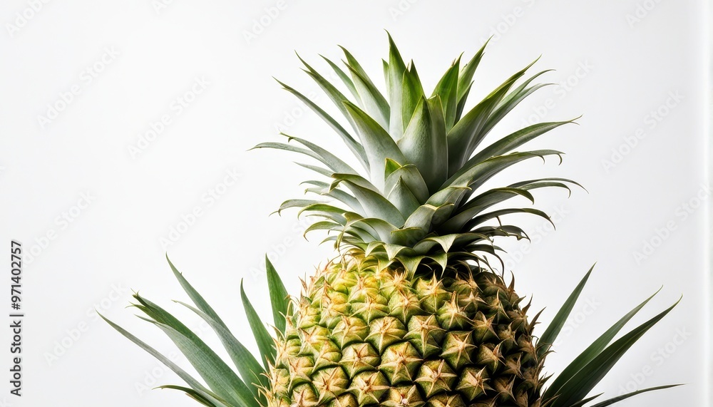 A fresh pineapple displayed against a white background, highlighting its texture and shape. A fresh pineapple displayed against a white background, highlighting its texture and shape.