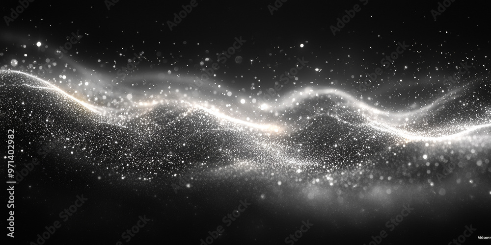 Obraz premium Abstract silver glitter particles in a wave pattern.
